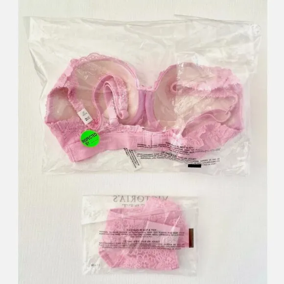 NWT NEW VICTORIA'S SECRET PINK WINK LACE BALCONETTE PUSH UP BRA 30C THONG XS SET