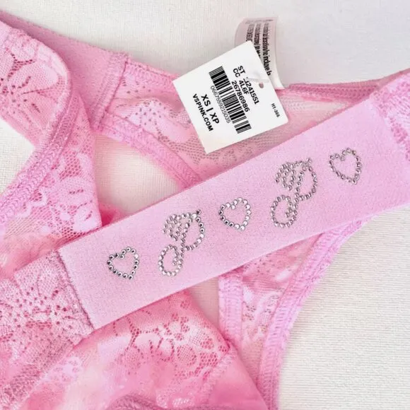 NWT NEW VICTORIA'S SECRET PINK WINK LACE BALCONETTE PUSH UP BRA 30C THONG XS SET