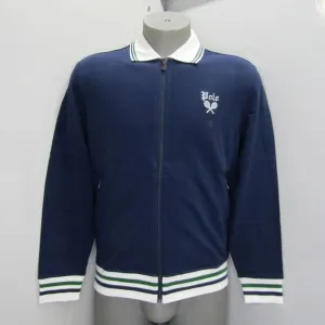NWT Polo Ralph Lauren Mens Collared Full Zip Jacket Navy Size M Tennis Logo