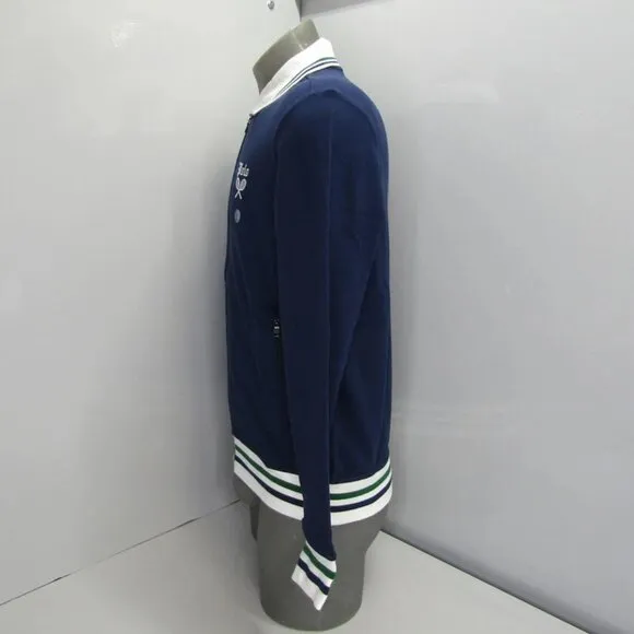 NWT Polo Ralph Lauren Mens Collared Full Zip Jacket Navy Size M Tennis Logo