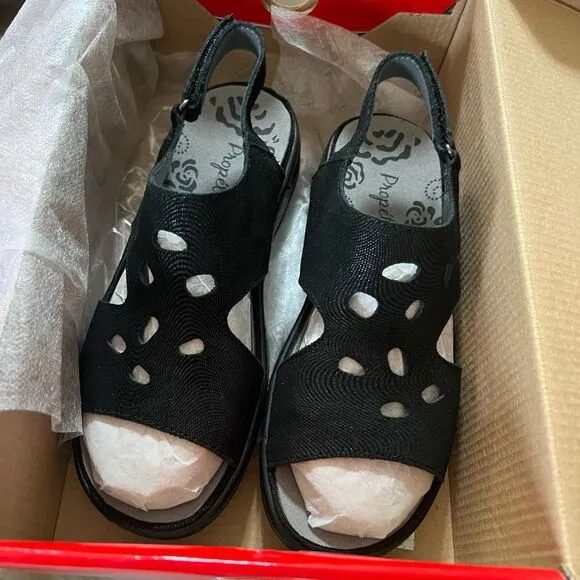 NWT PROPET Gabbie Black Size 6X(2E) Sandals Slingback Extra Cushioned Open Toe