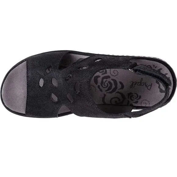 NWT PROPET Gabbie Black Size 6X(2E) Sandals Slingback Extra Cushioned Open Toe