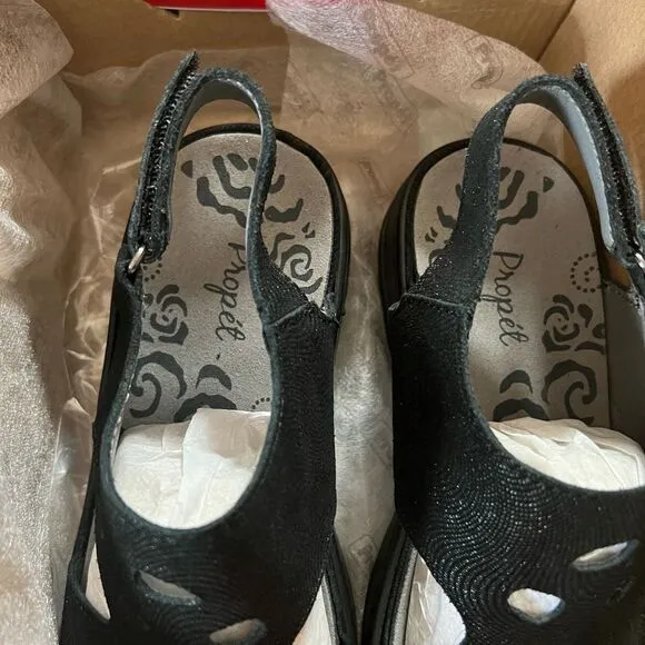 NWT PROPET Gabbie Black Size 6X(2E) Sandals Slingback Extra Cushioned Open Toe
