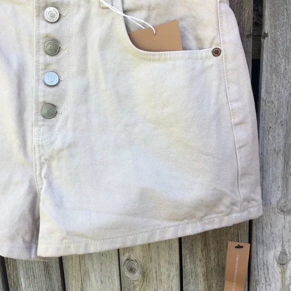 NWT Reformation Charlie Exposed Button Fly Jean Shorts Almond Cream 28