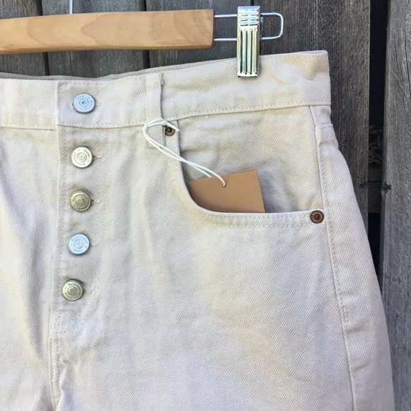 NWT Reformation Charlie Exposed Button Fly Jean Shorts Almond Cream 28
