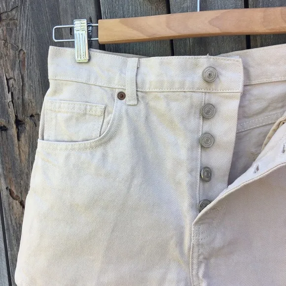 NWT Reformation Charlie Exposed Button Fly Jean Shorts Almond Cream 28