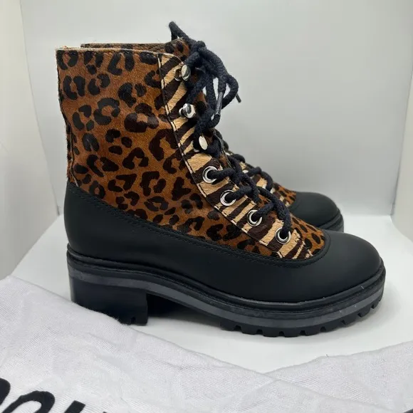 NWT SCHUTZ Mafalda Calf Hair Animal Print Lace Up Boots Women’s Sz 5.5 B