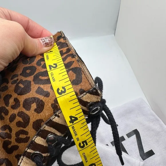 NWT SCHUTZ Mafalda Calf Hair Animal Print Lace Up Boots Women’s Sz 5.5 B