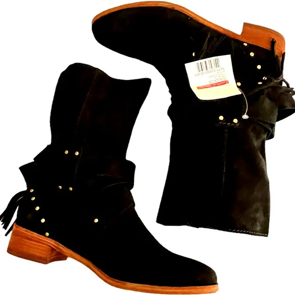 NWT See By Chloe Black Stud Crosta Suede Ankle Boots Women Size 39