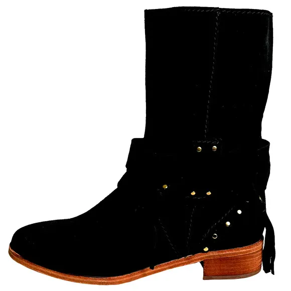 NWT See By Chloe Black Stud Crosta Suede Ankle Boots Women Size 39