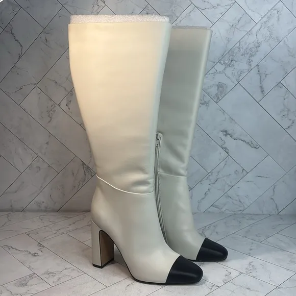 NWT Steve Madden Womens Ally Wide Calf Bone Leather Knee High Heel Boots Size 8W