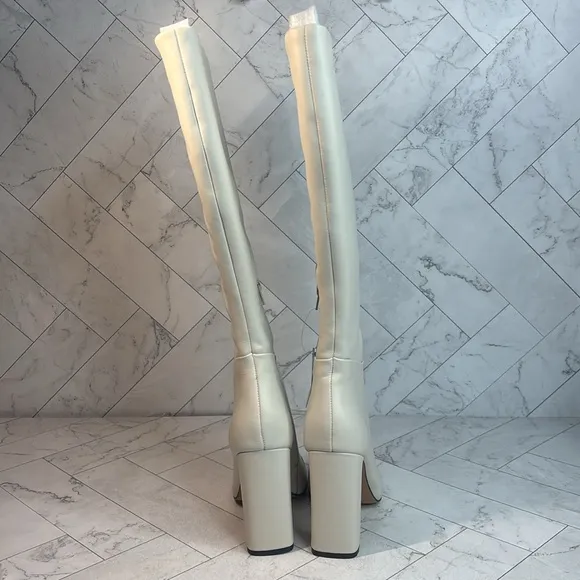 NWT Steve Madden Womens Ally Wide Calf Bone Leather Knee High Heel Boots Size 8W