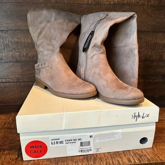 NWT Style &amp; Co. Womens Wide-calf Over-the-knee Boots Fawn Brown 6.5M