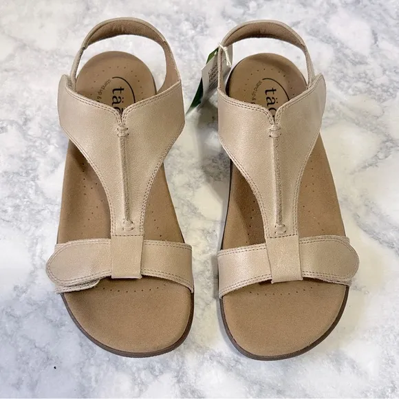 NWT Taos The Show Women's leather Velcro strap stone Beige comfort Sandals  7