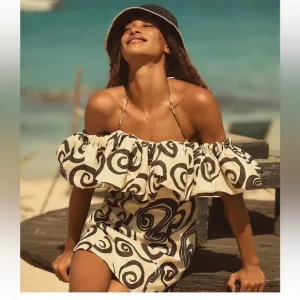 NWT The Wolf Gang Mirador Linen Mini Dress in Black/ Cream Size L