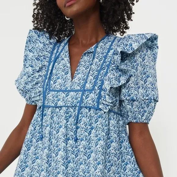 NWT Tuckernuck Blue White Floral Rosaleigh Mini Dress Women’s size XL