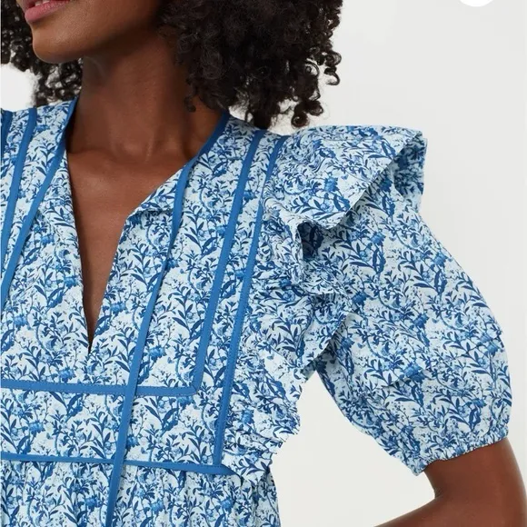 NWT Tuckernuck Blue White Floral Rosaleigh Mini Dress Women’s size XL