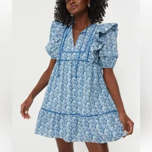 NWT Tuckernuck Blue White Floral Rosaleigh Mini Dress Women’s size XL