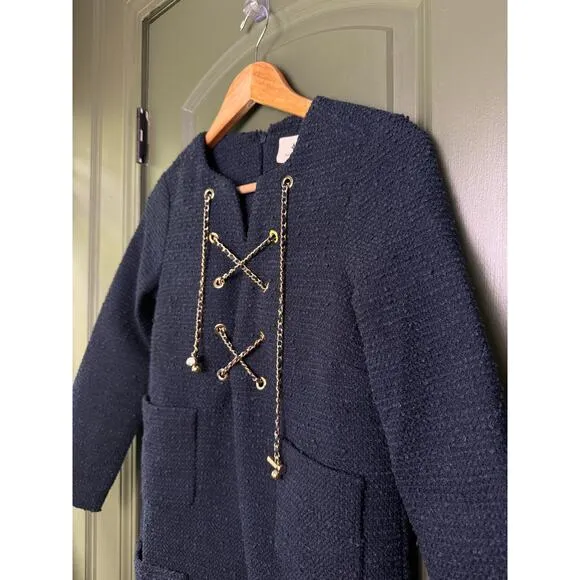 NWT Tuckernuck Navy Tweed Chain Lace‑Up Kelly Mini Vintage Inspired Dress XXS 00