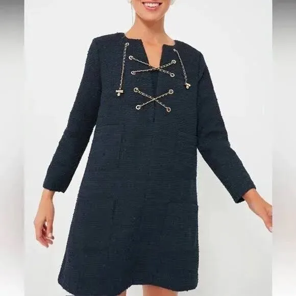 NWT Tuckernuck Navy Tweed Chain Lace‑Up Kelly Mini Vintage Inspired Dress XXS 00