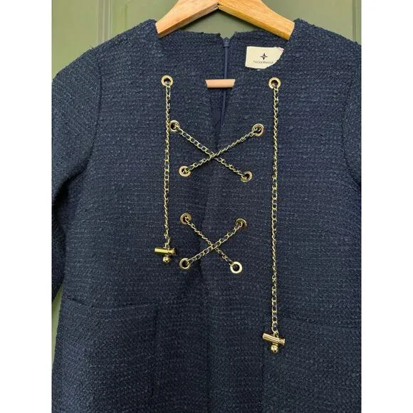 NWT Tuckernuck Navy Tweed Chain Lace‑Up Kelly Mini Vintage Inspired Dress XXS 00