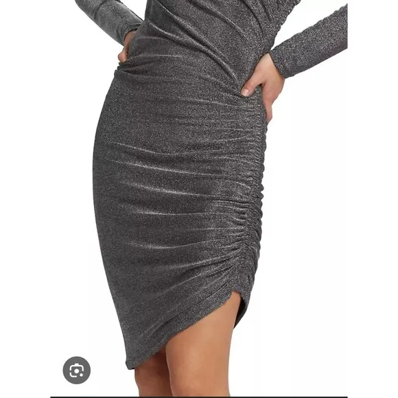 NWT Veronica Beard Cyrus Metallic Long Sleeve Ruched Mini Dress Gunmetal Medium