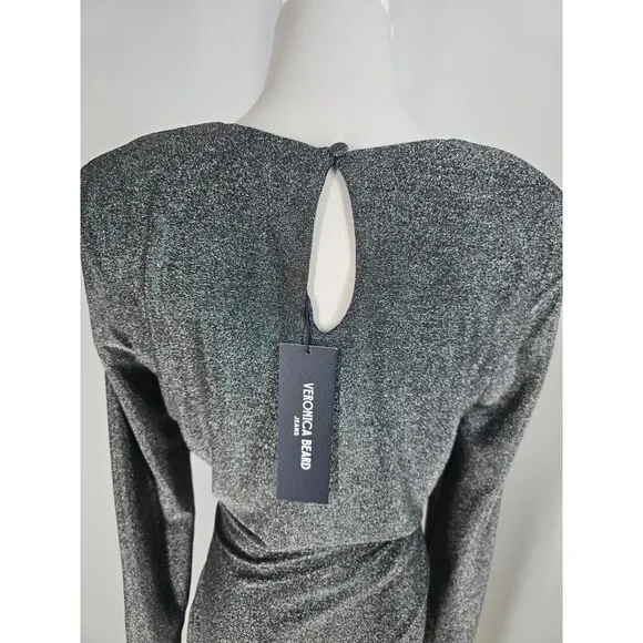 NWT Veronica Beard Cyrus Metallic Long Sleeve Ruched Mini Dress Gunmetal Medium