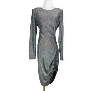 NWT Veronica Beard Cyrus Metallic Long Sleeve Ruched Mini Dress Gunmetal Medium