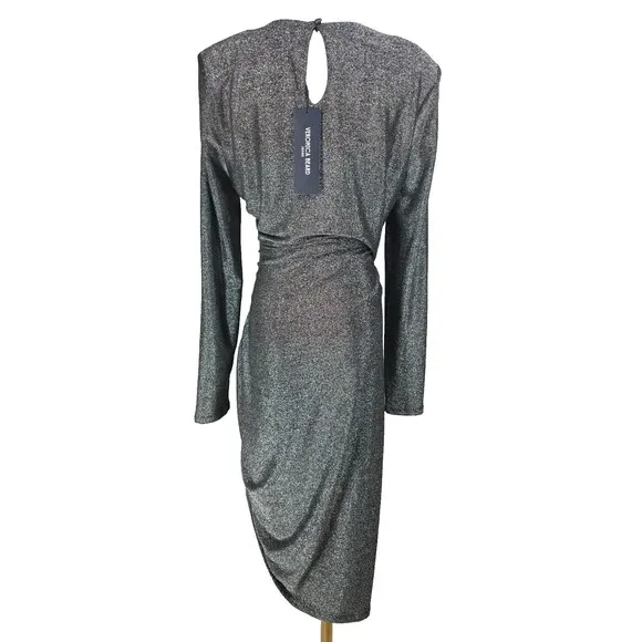 NWT Veronica Beard Cyrus Metallic Long Sleeve Ruched Mini Dress Gunmetal Medium
