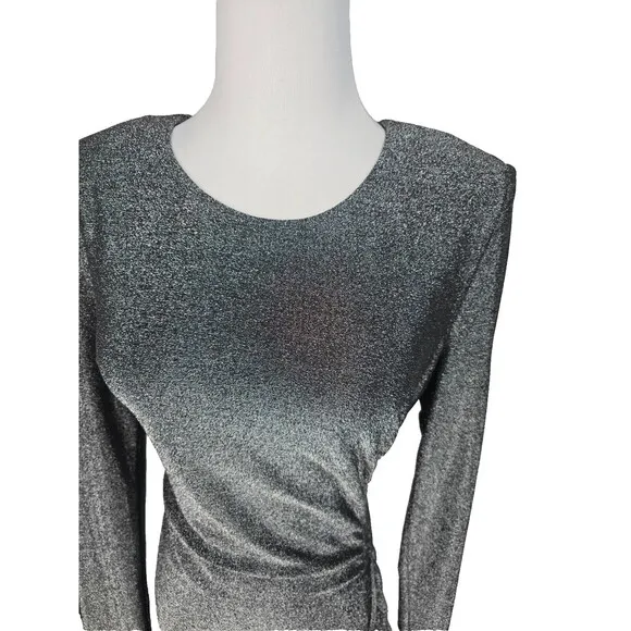 NWT Veronica Beard Cyrus Metallic Long Sleeve Ruched Mini Dress Gunmetal Medium