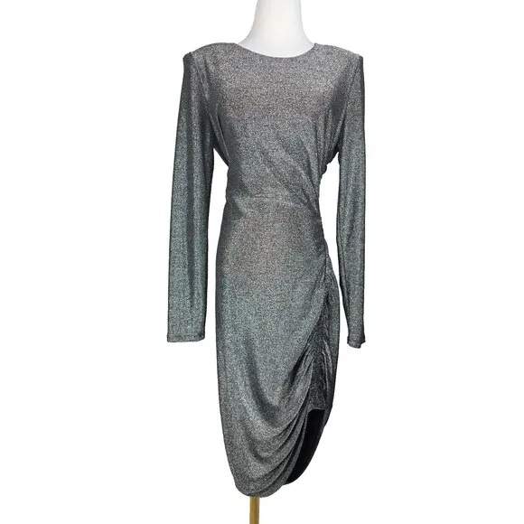 NWT Veronica Beard Cyrus Metallic Long Sleeve Ruched Mini Dress Gunmetal Medium
