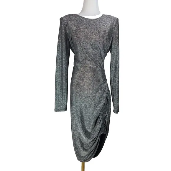 NWT Veronica Beard Cyrus Metallic Long Sleeve Ruched Mini Dress Gunmetal Medium
