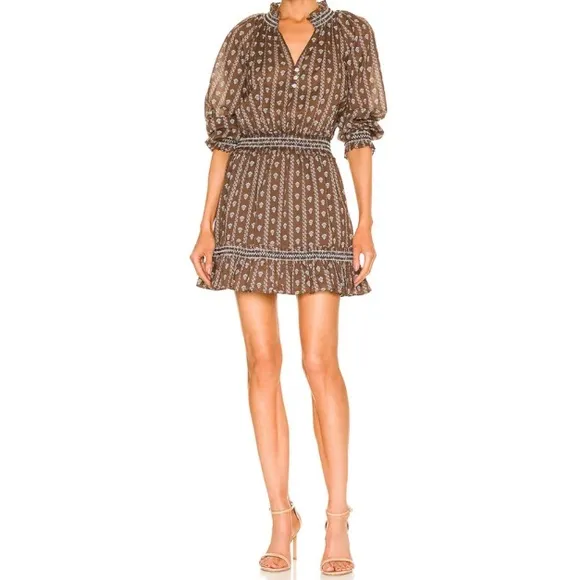 NWT Veronica Beard Espie Floral Dress Cotton Hazel Brown M
