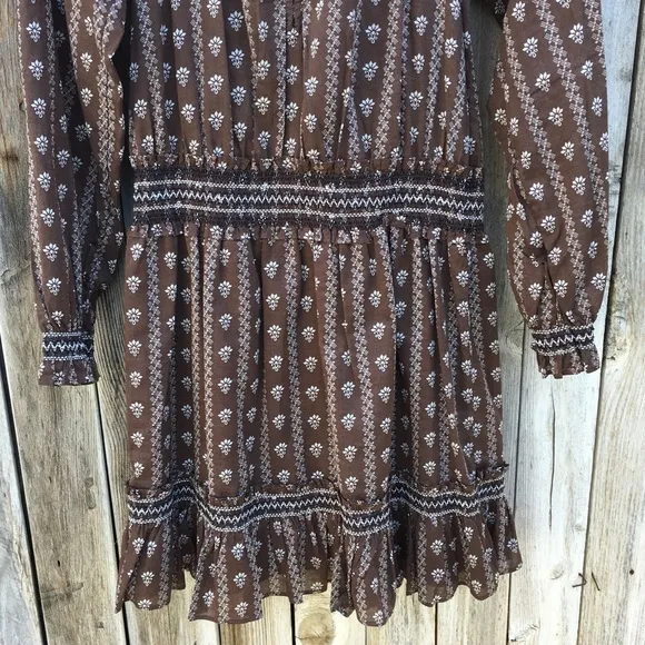 NWT Veronica Beard Espie Floral Dress Cotton Hazel Brown M