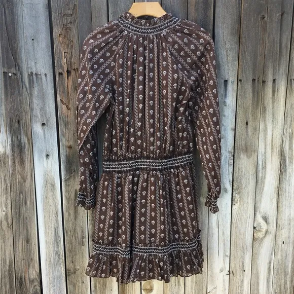 NWT Veronica Beard Espie Floral Dress Cotton Hazel Brown M