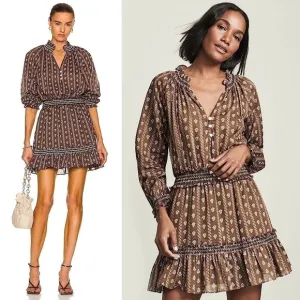NWT VERONICA BEARD Floral Puffed Long Sleeve Embroidered Smocked Ruffled Dress M
