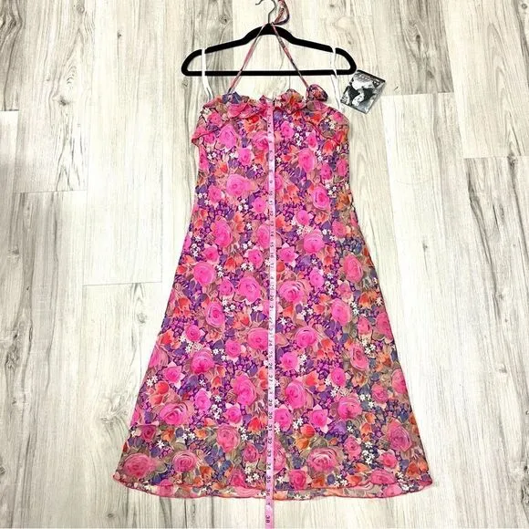 NWT vintage Y2K Rampage slip dress purple, pink, orange sheer floral print sz M