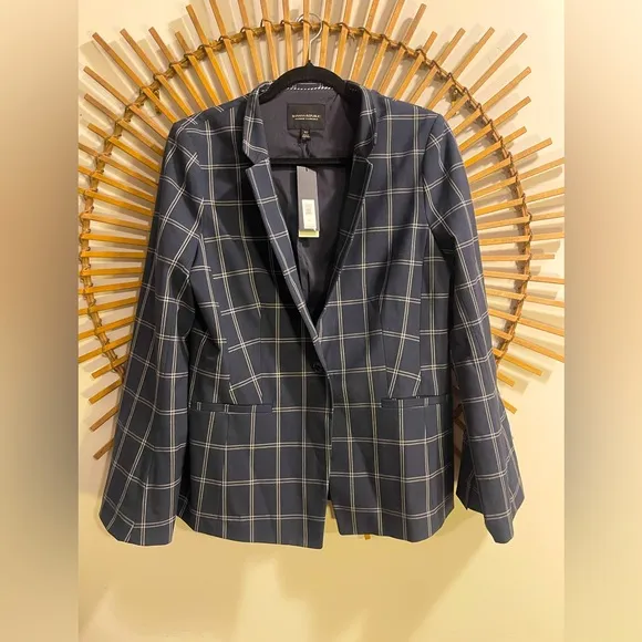 NWT Women’s Banana Republic Washable Navy Blue/White Plaid Blazer w/stretch Sz10