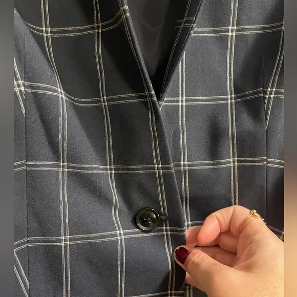 NWT Women’s Banana Republic Washable Navy Blue/White Plaid Blazer w/stretch Sz10