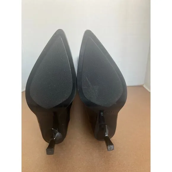 NWT Zara Black Patent Vegan Pointy Toe Knee High Kitten Heel Wide Calf Boots 6