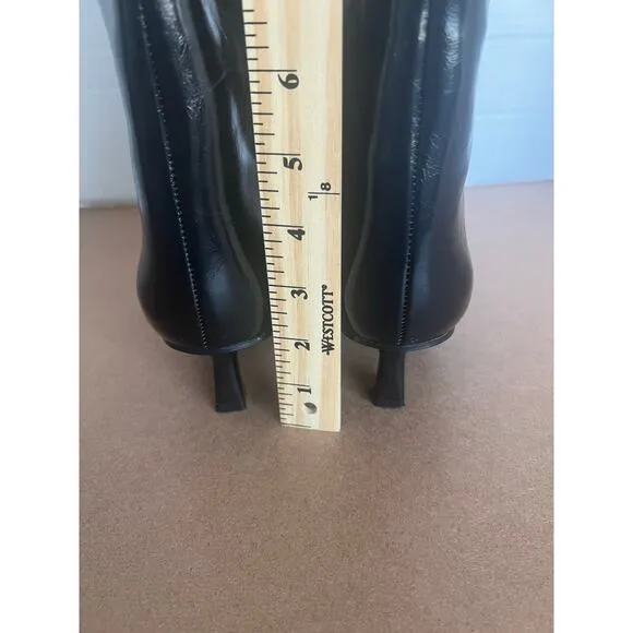 NWT Zara Black Patent Vegan Pointy Toe Knee High Kitten Heel Wide Calf Boots 6