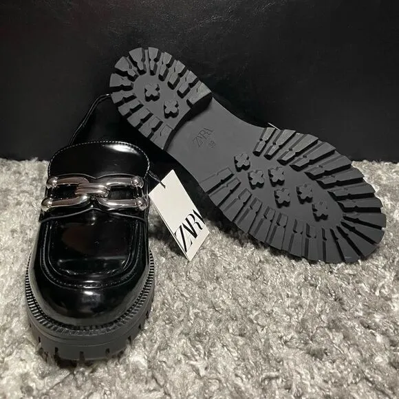 NWT Zara Lug Sole Embellished Loafers