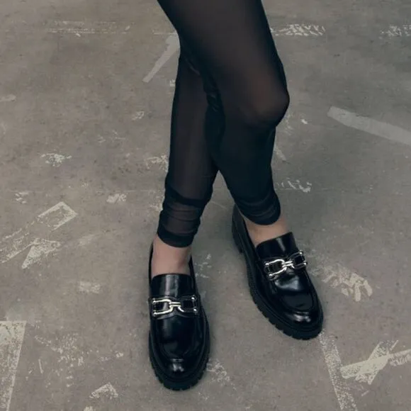 NWT Zara Lug Sole Embellished Loafers