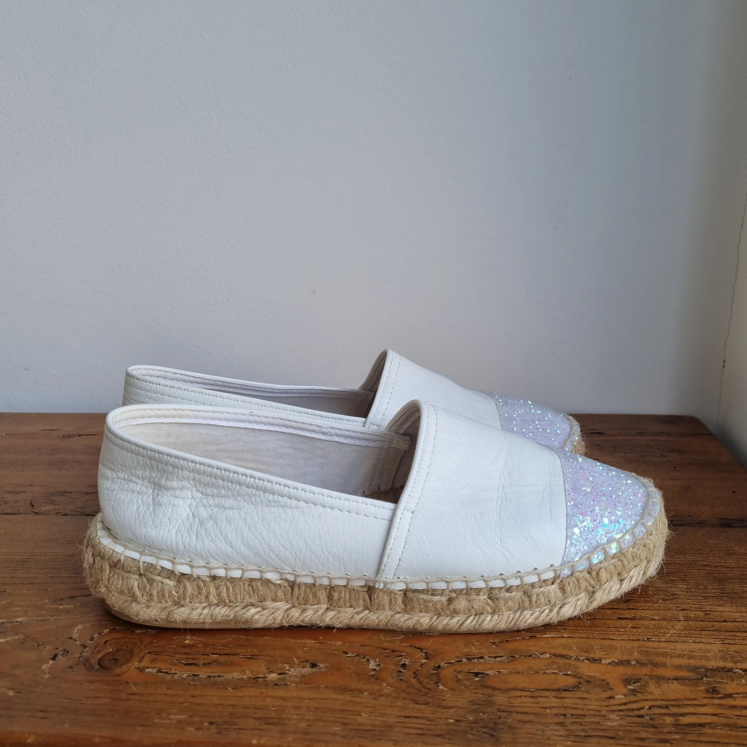 Office leather silver sequin espadrilles 6