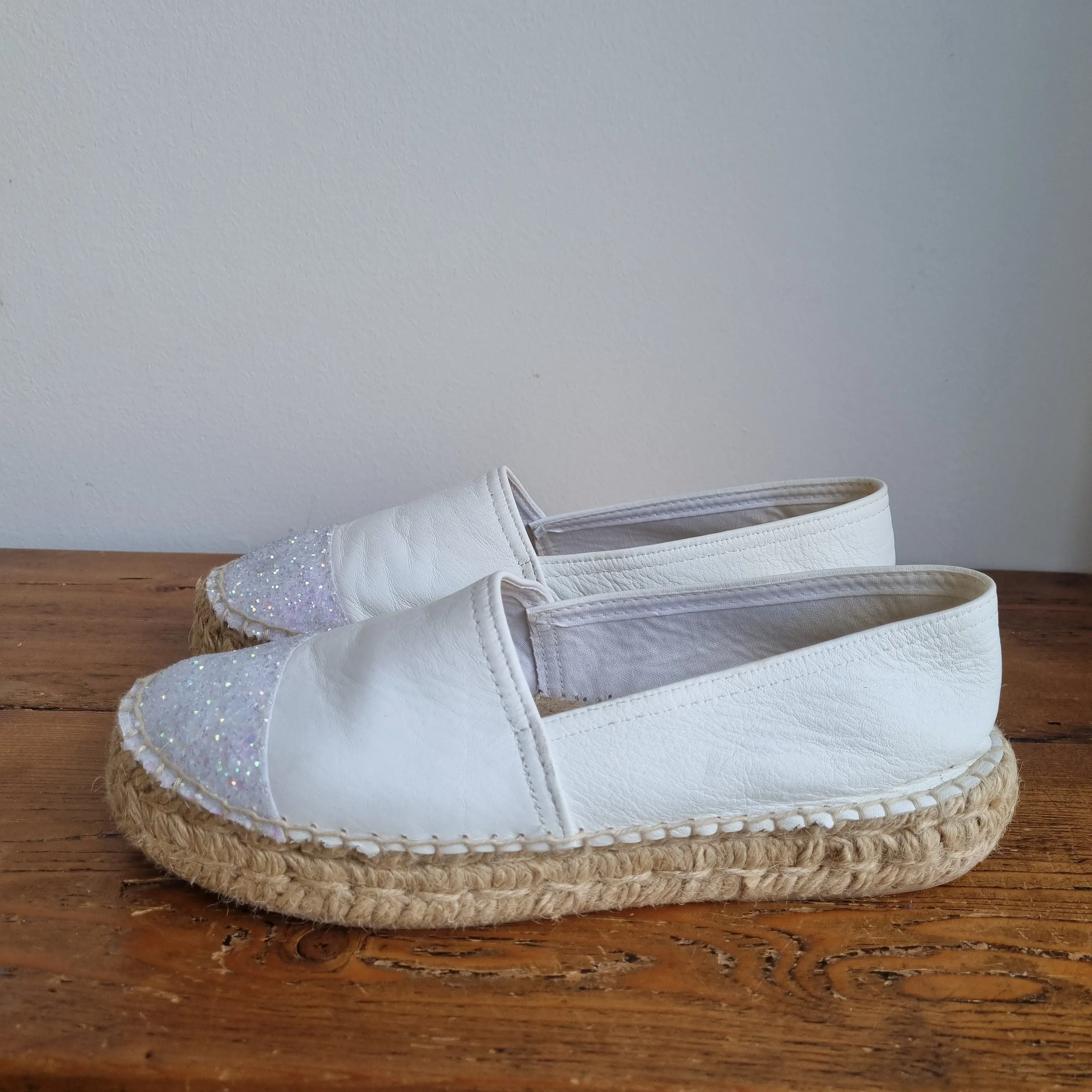Office leather silver sequin espadrilles 6
