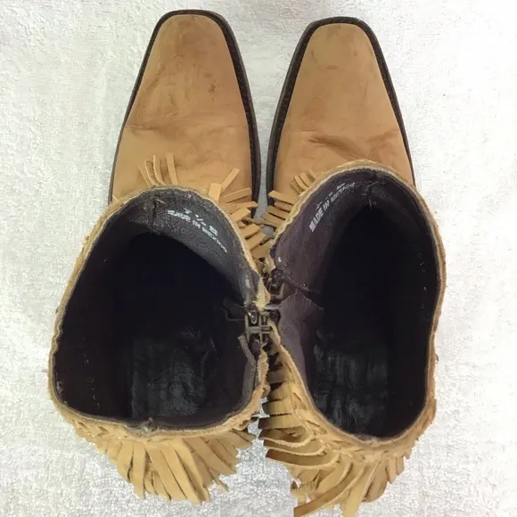 OLD GRINGO WOMEN PANDORA CARMEL FRINGE SQUARE TOE LEATHER ANKLE BOOTS SZ 7.5B