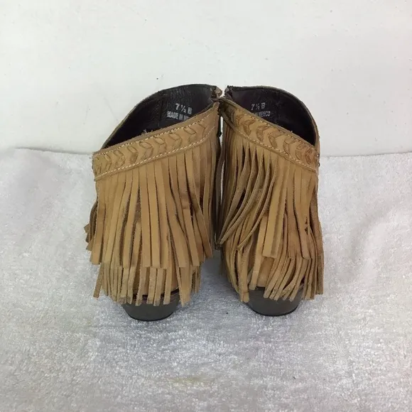 OLD GRINGO WOMEN PANDORA CARMEL FRINGE SQUARE TOE LEATHER ANKLE BOOTS SZ 7.5B