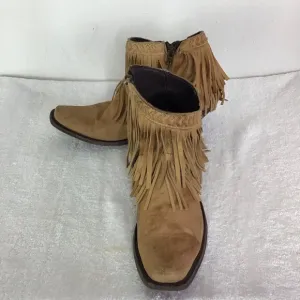 OLD GRINGO WOMEN PANDORA CARMEL FRINGE SQUARE TOE LEATHER ANKLE BOOTS SZ 7.5B