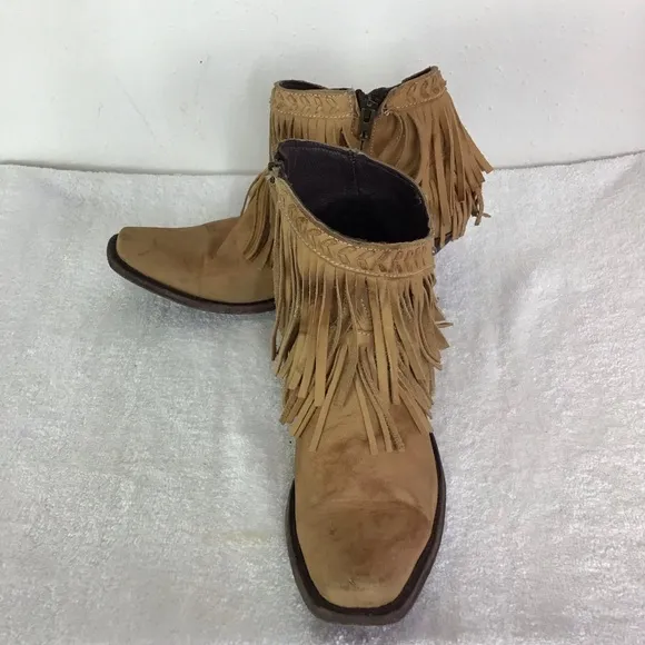 OLD GRINGO WOMEN PANDORA CARMEL FRINGE SQUARE TOE LEATHER ANKLE BOOTS SZ 7.5B