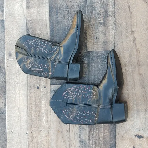 Old West Black Leather Western Cowboy boots Kids 2.5